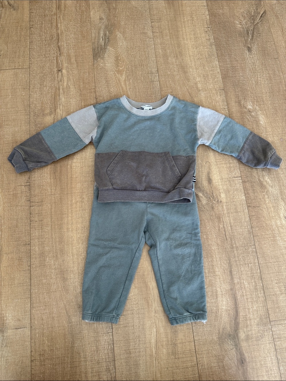 Toddler Splendid Two-Piece Colorblock Sweat Set in Sage and Taupe